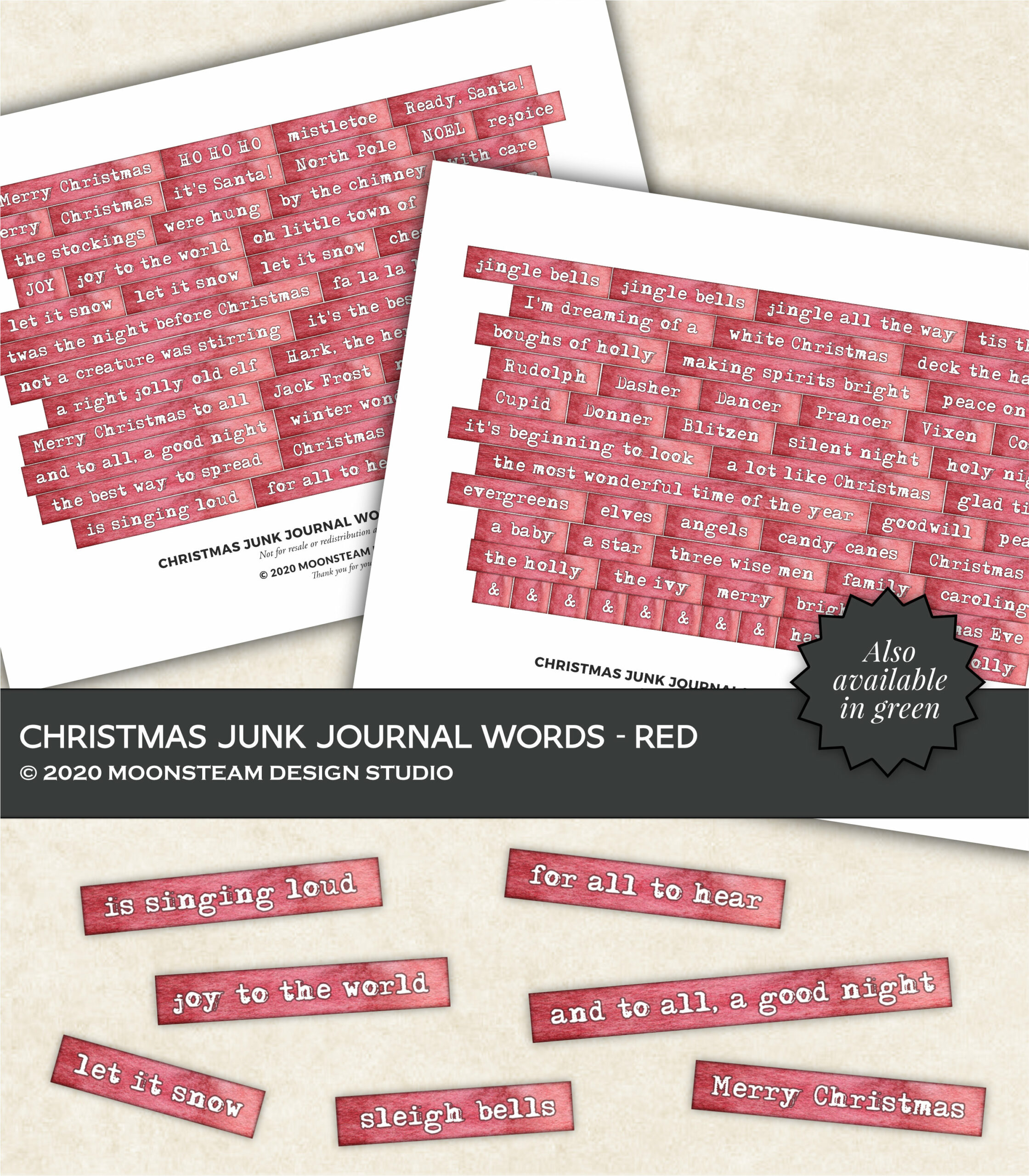 Christmas Journal Words in Red by Moonsteam Design Studio