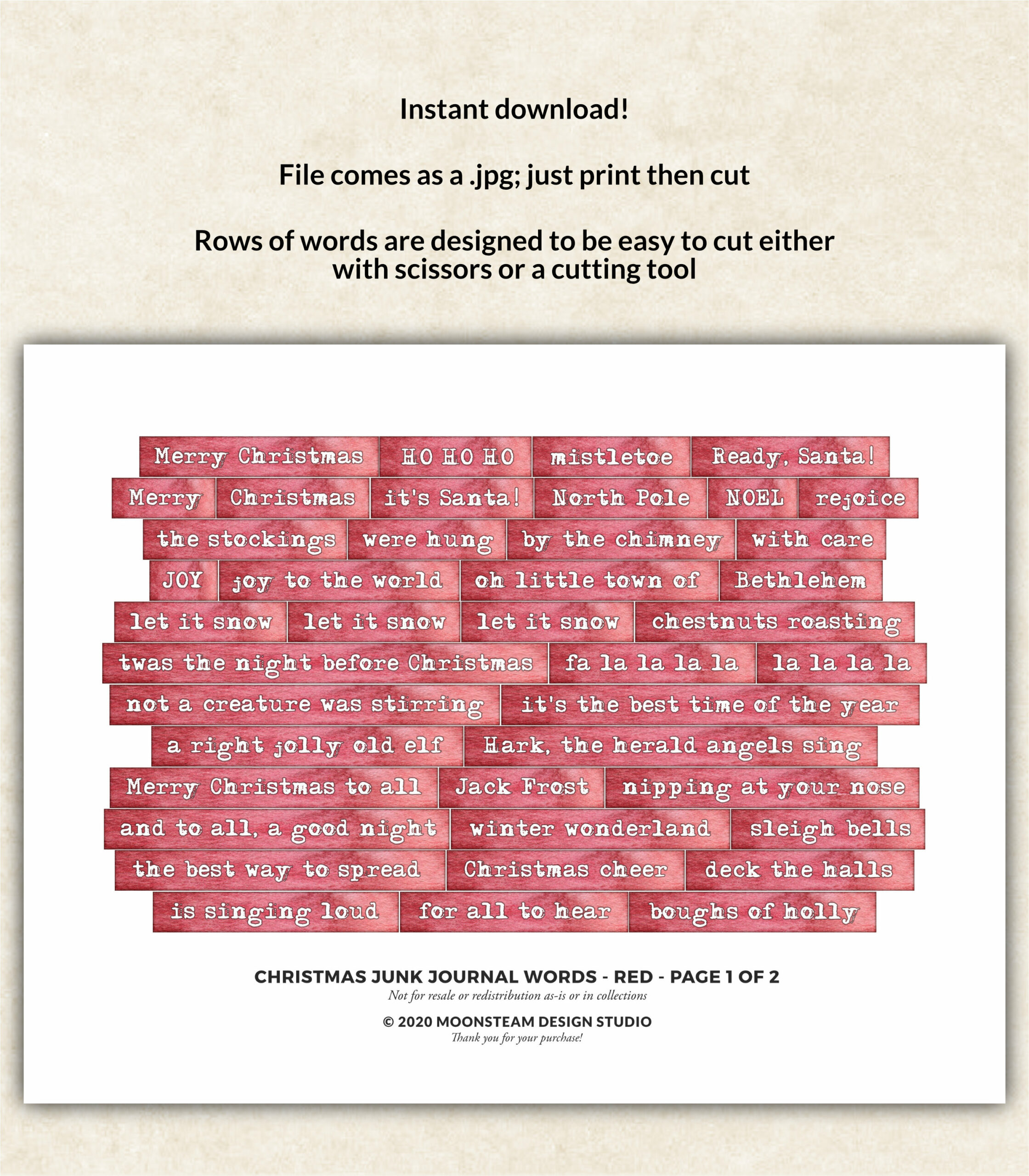 Christmas Journal Words in Red by Moonsteam Design Studio