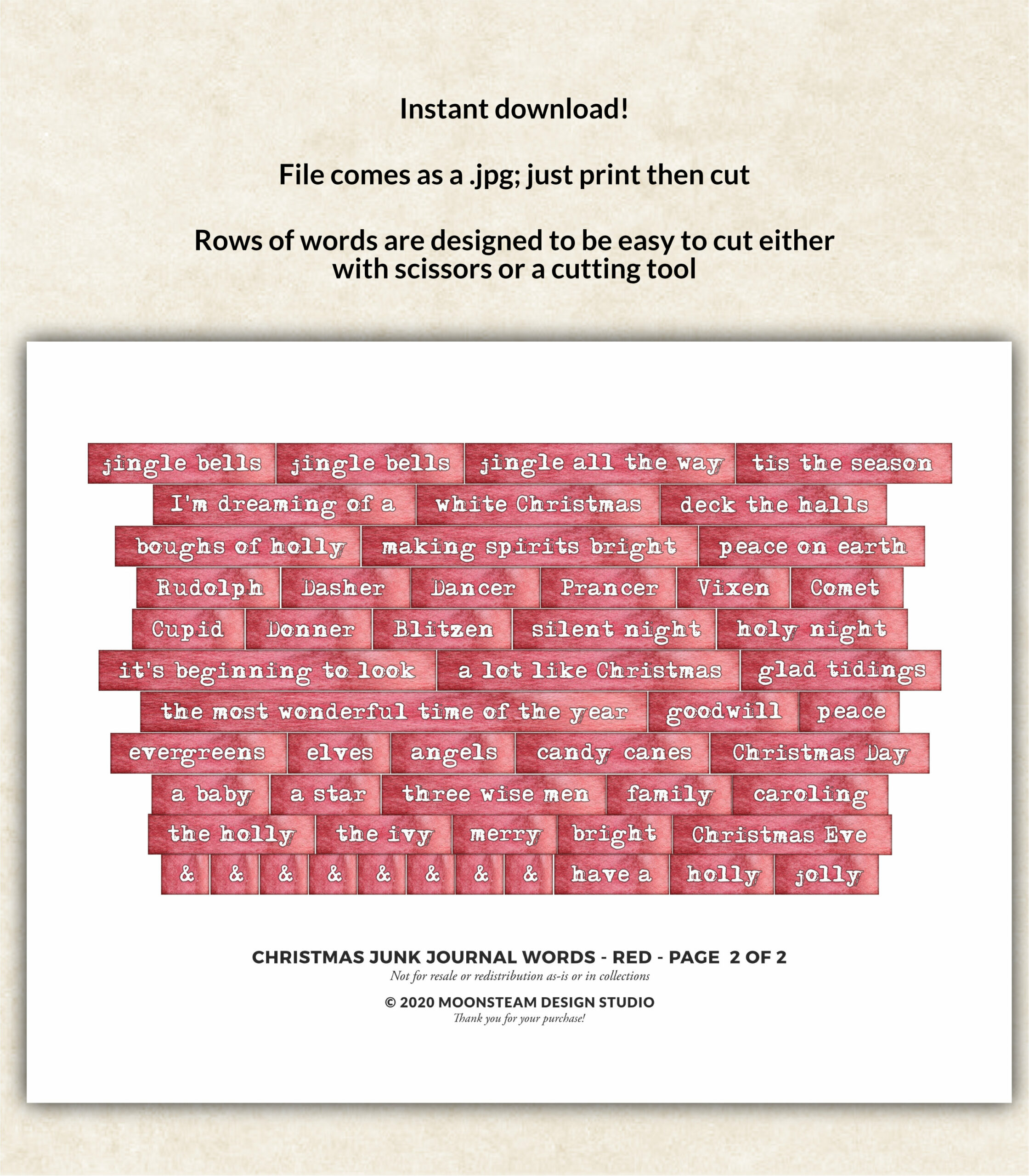 Christmas Journal Words in Red by Moonsteam Design Studio