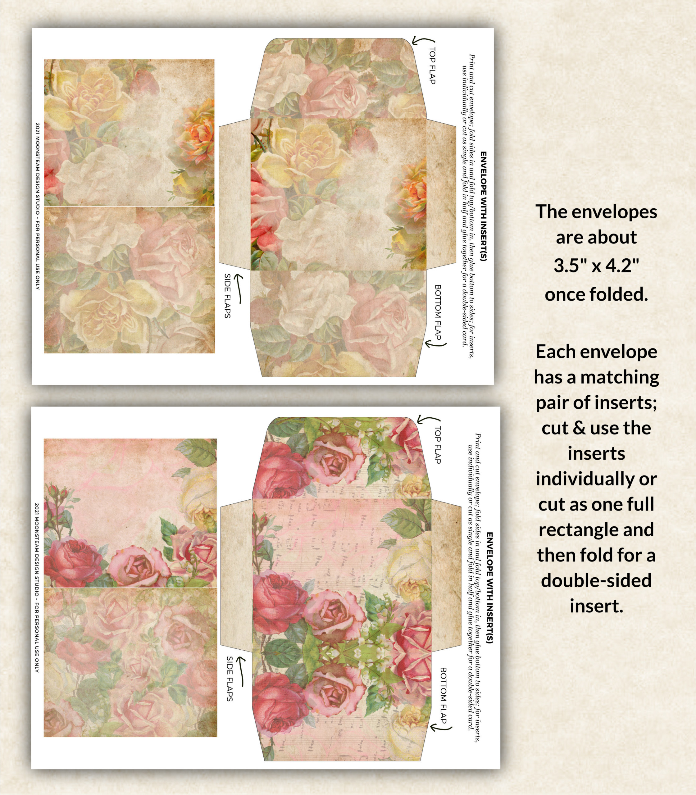Rose Romance Junk Journal Envelopes with Inserts - Image 2