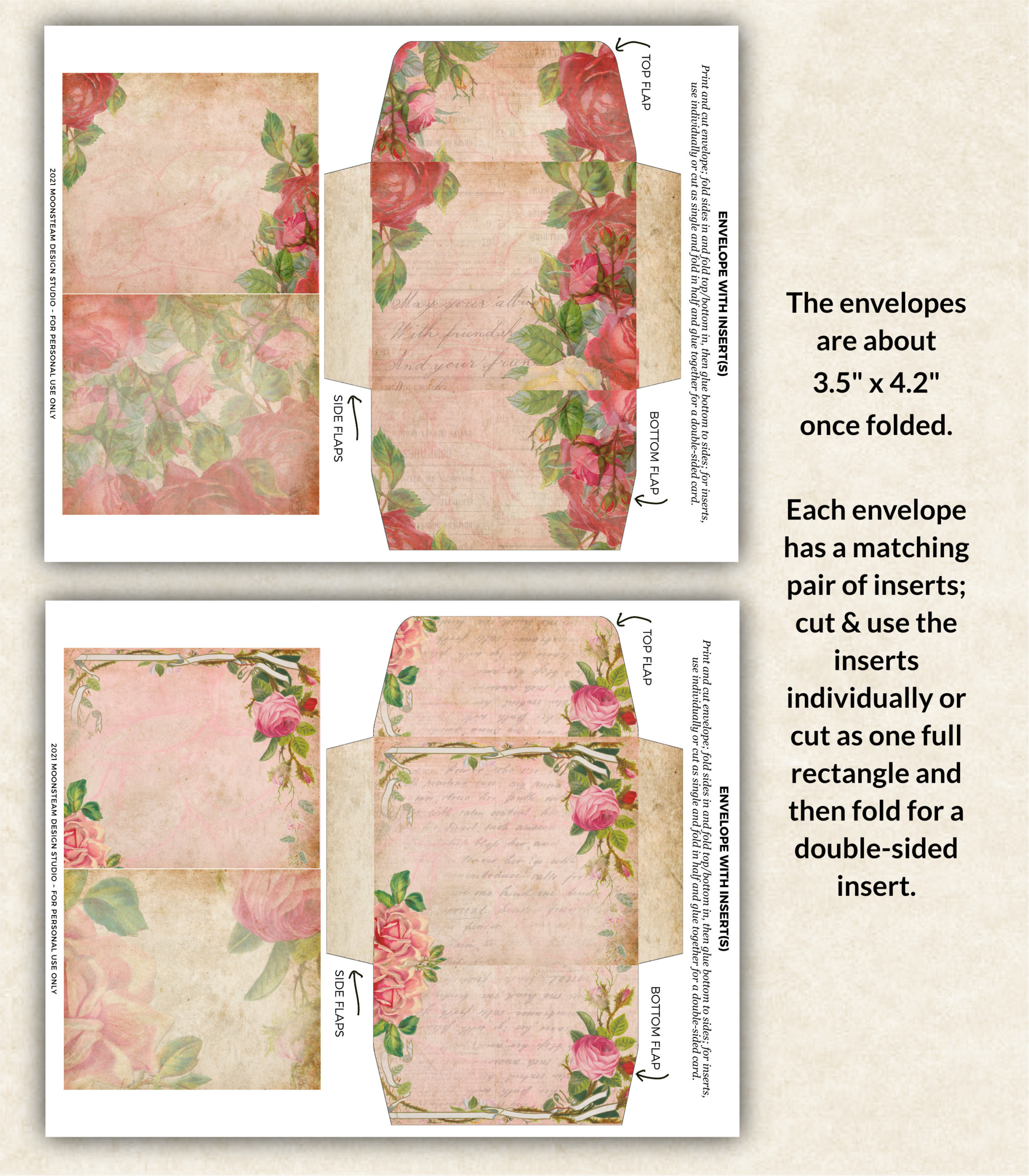 Rose Romance Junk Journal Envelopes with Inserts - Image 3