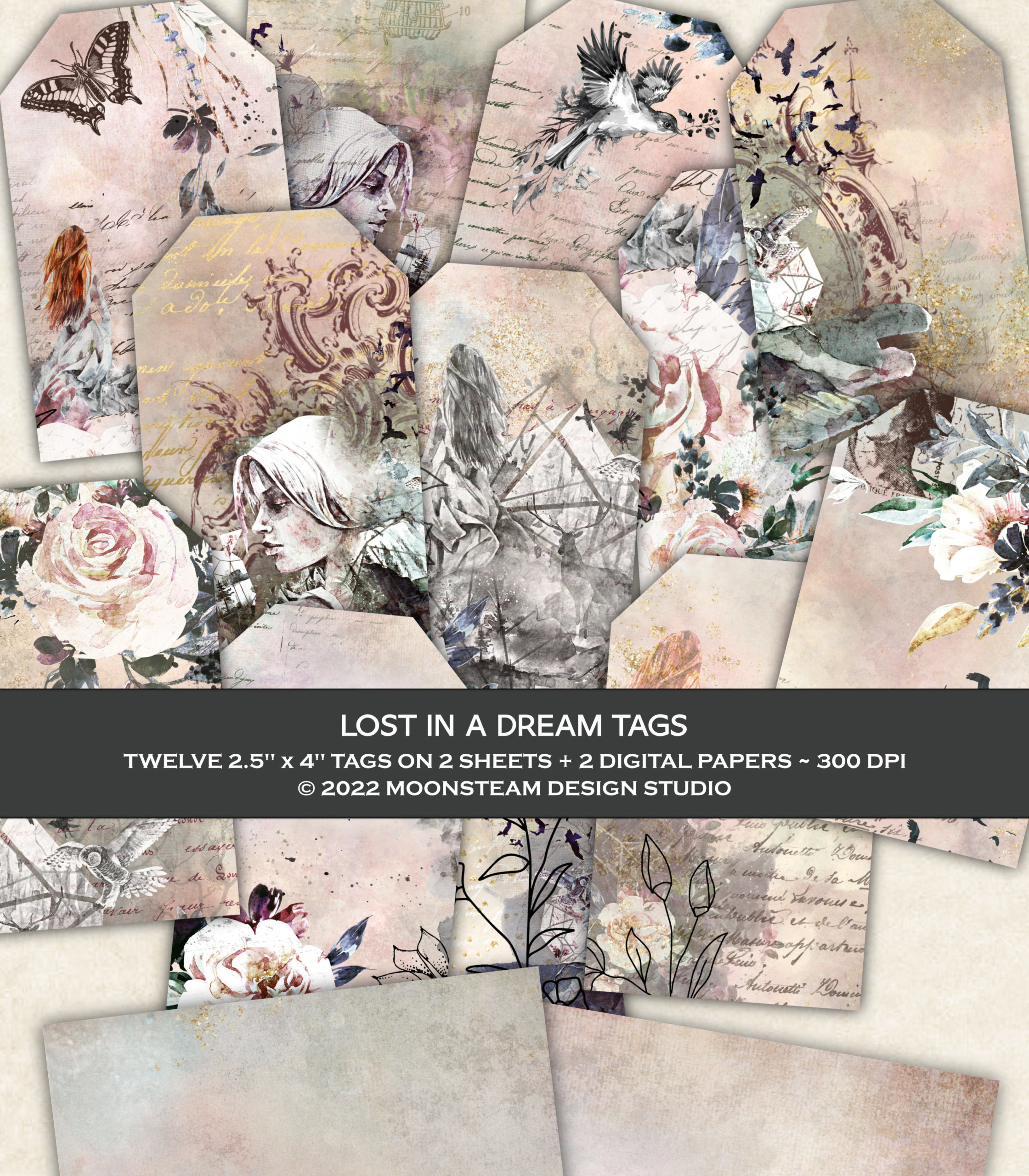 Lost in a Dream Ephemera Tags by Moonsteam Design Studio