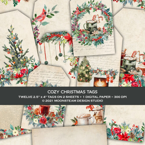 Cozy Christmas Ephemera Tags by Moonsteam Design Studio