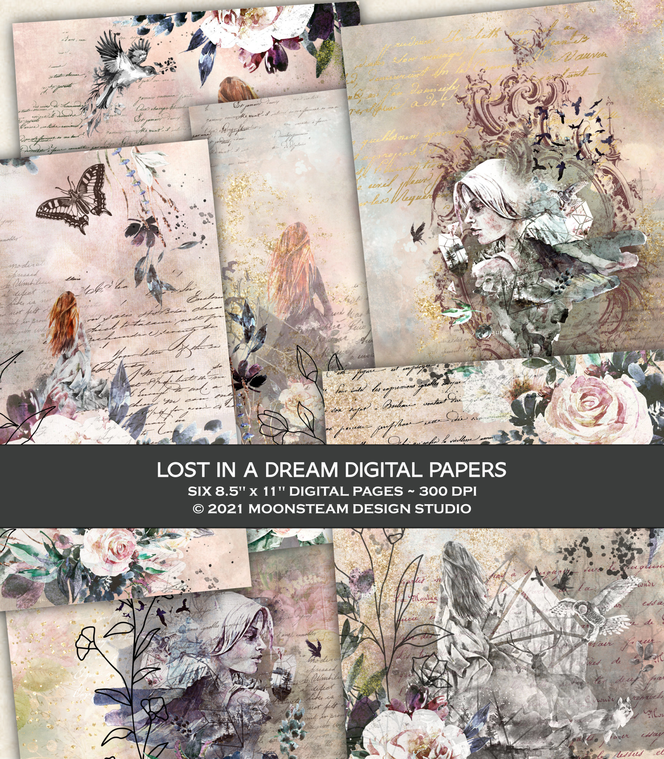 Lost in a Dream Vertical Junk Journal Pages