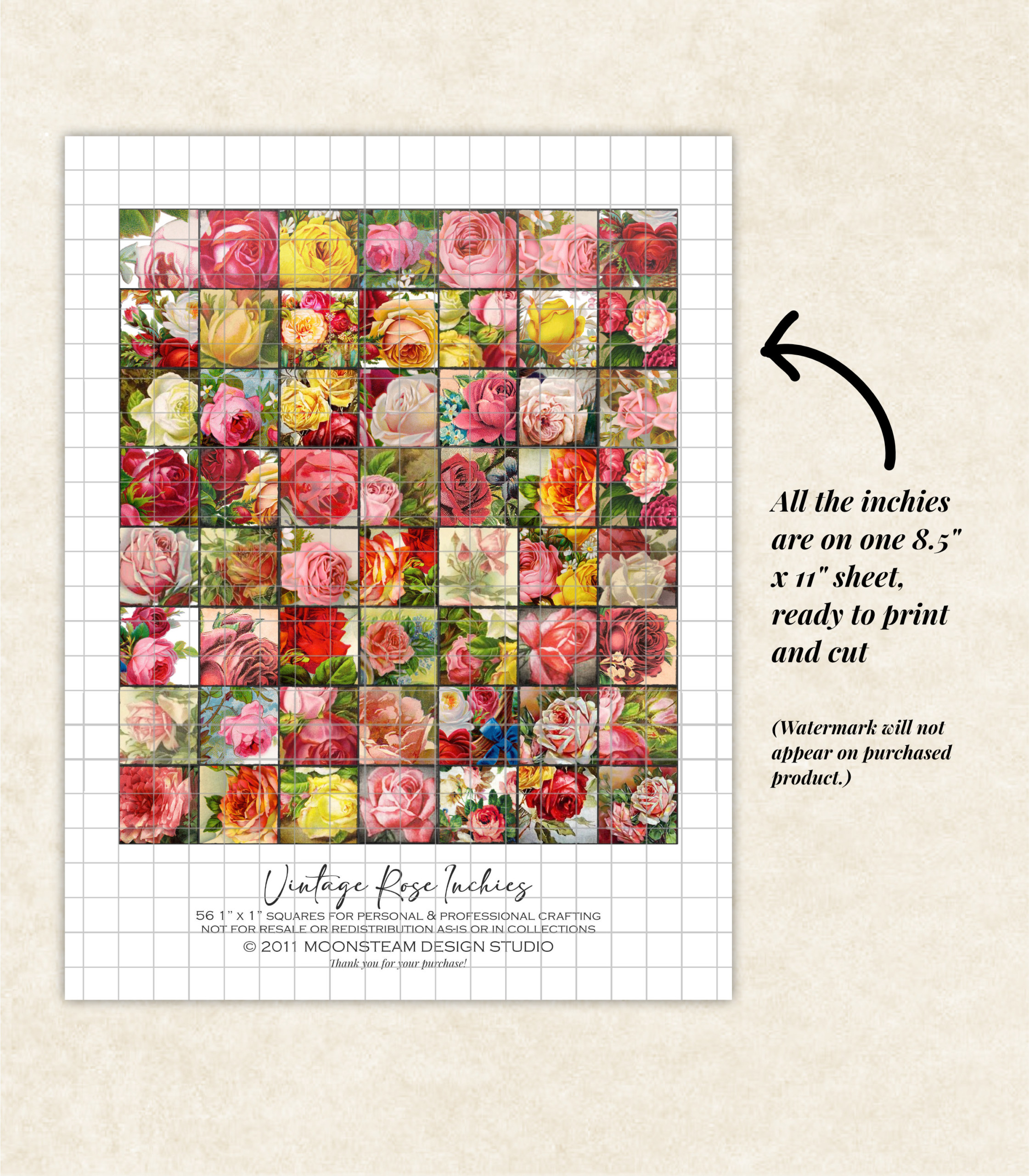 Vintage Rose Inchies by Moonsteam Design Studio