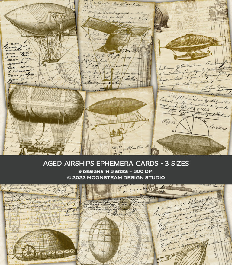 Aged Airships Steampunk Ephemera Cards by Moonsteam Design Studio