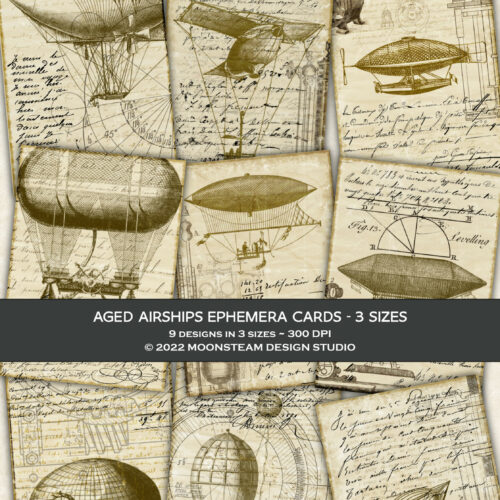 Aged Airships Steampunk Ephemera Cards by Moonsteam Design Studio