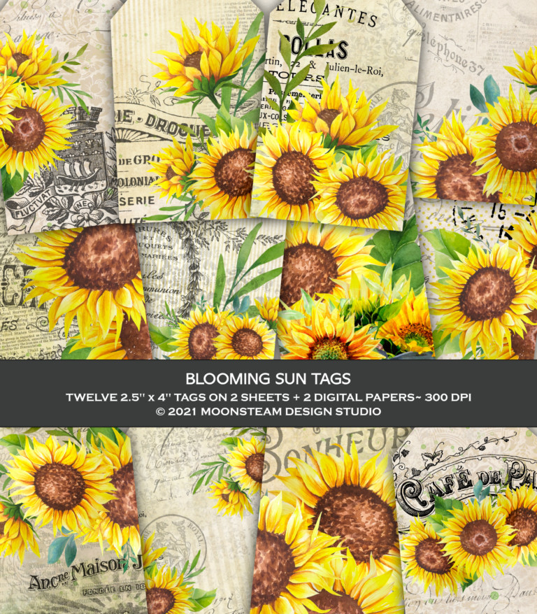Blooming Sun Printable Tags by Moonsteam Design Studio