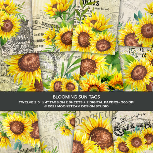 Blooming Sun Printable Tags by Moonsteam Design Studio