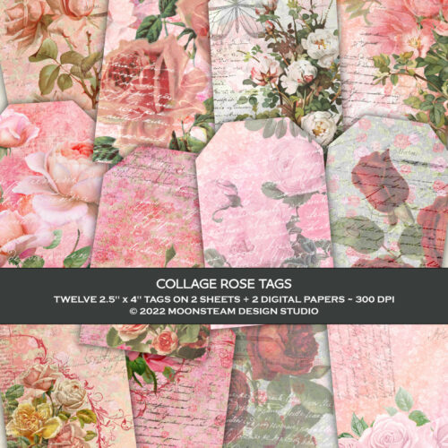 Collage Rose Printable Tags by Moonsteam Design Studio