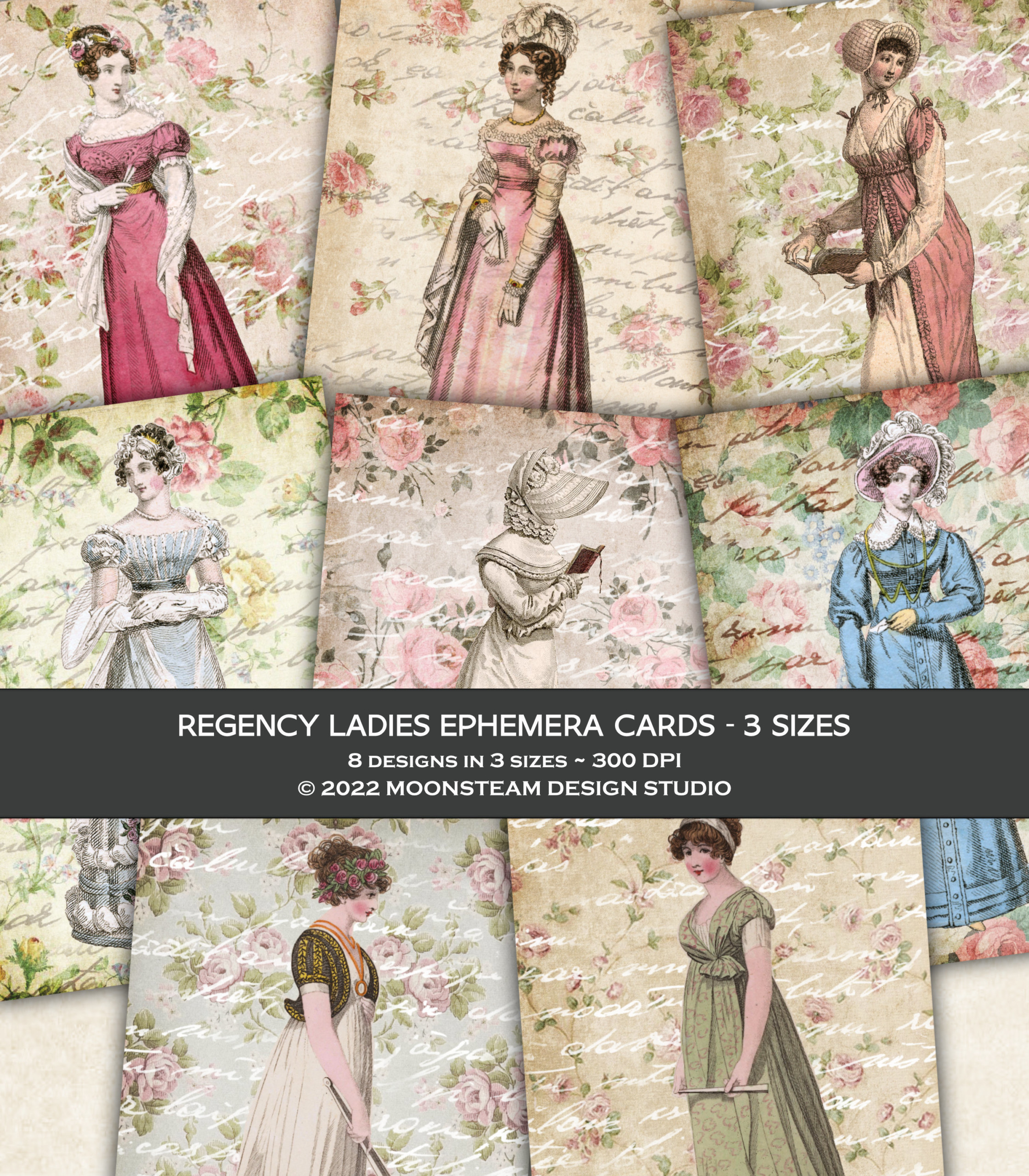 Regency Ladies Ephemera Cards by Moonsteam Design Studio