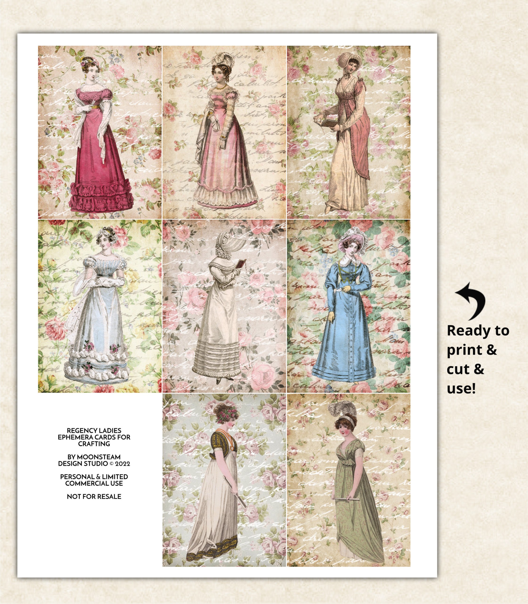 Regency Ladies Ephemera Cards by Moonsteam Design Studio