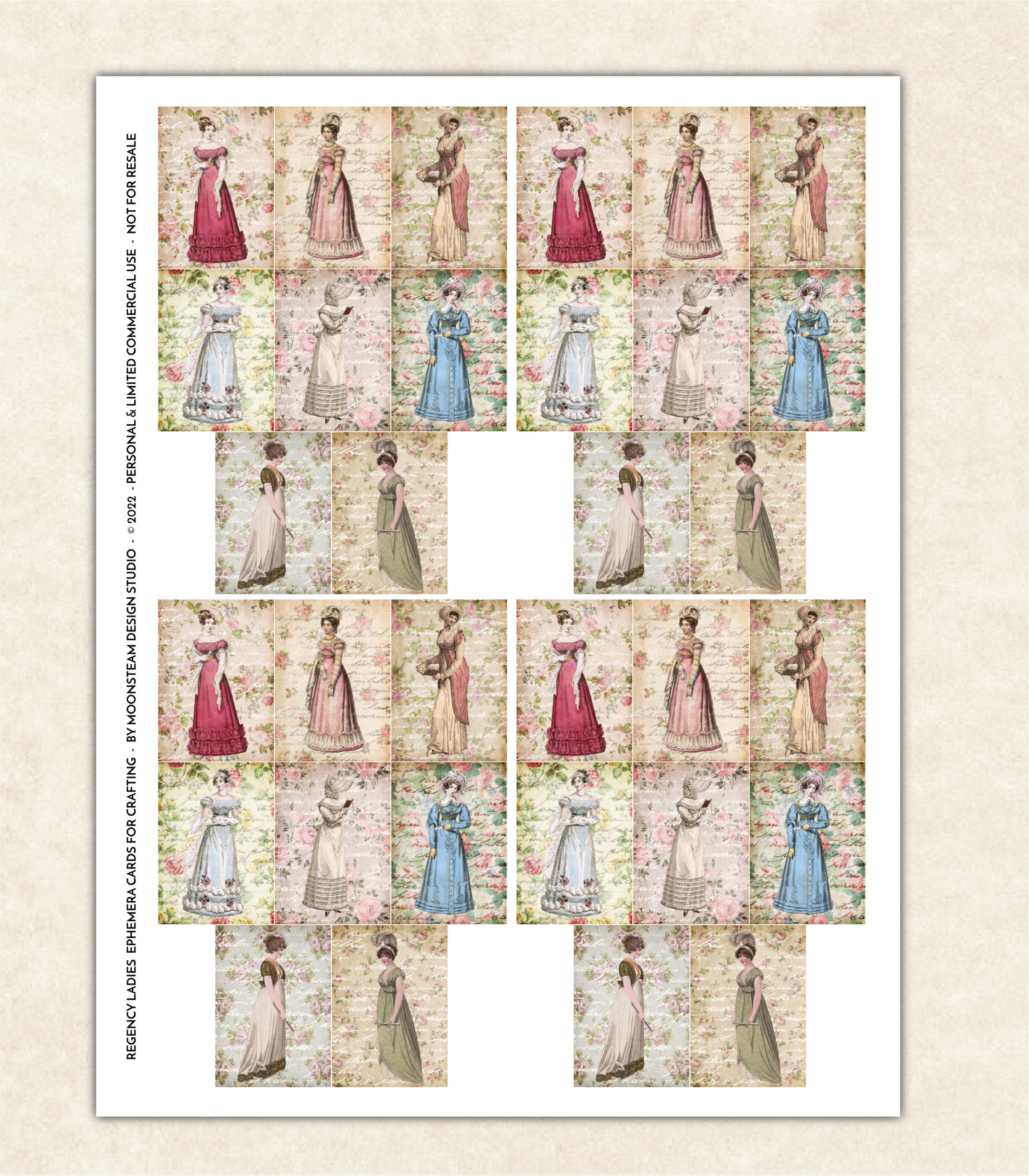 Regency Ladies Ephemera Cards by Moonsteam Design Studio