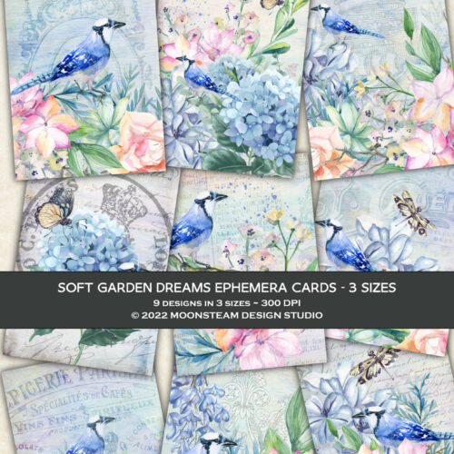 Soft Garden Dreams Ephemera Cards by Moonsteam Design Studio