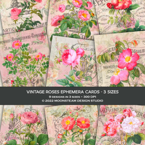 Vintage Roses Ephemera Cards by Moonsteam Design Studio