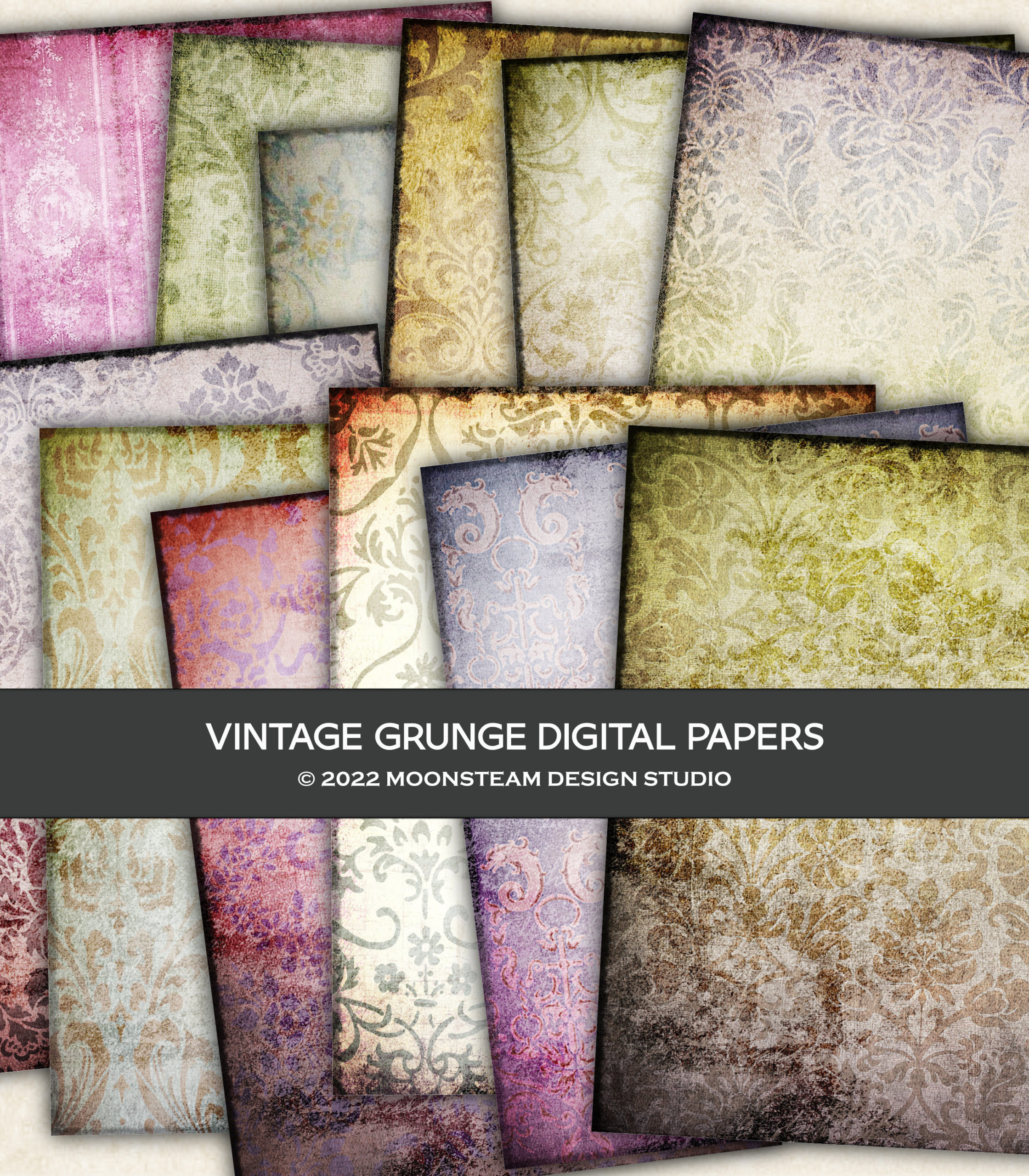 Vintage Grunge Digital Papers by Moonsteam Design Studio