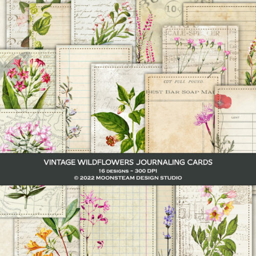Vintage Wildflowers Printable Journal Cards by Moonsteam Design Studio