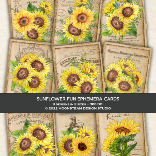Sunflower Fun Ephemera Cards by Moonsteam Design Studio