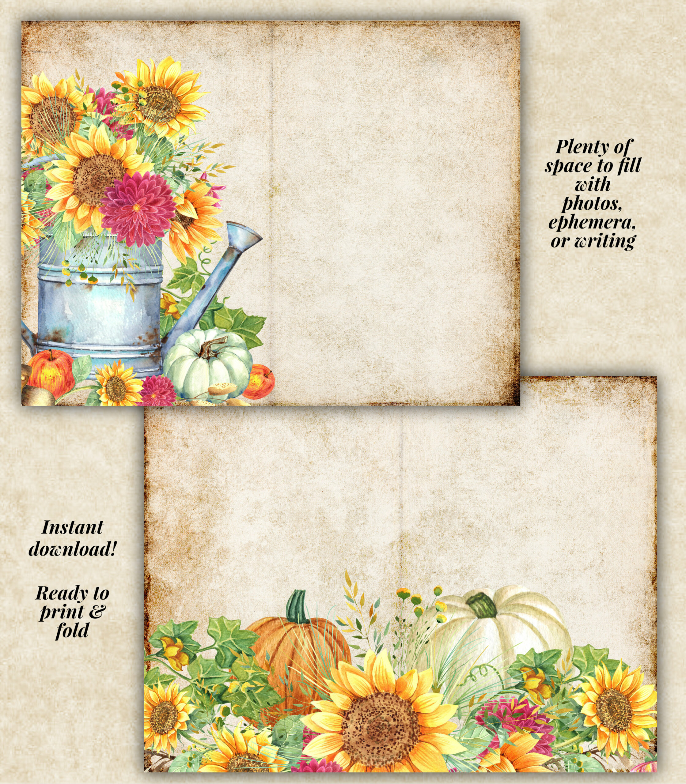 Pumpkins and Sunflowers Junk Journal Pages by Moonsteam Design Studio