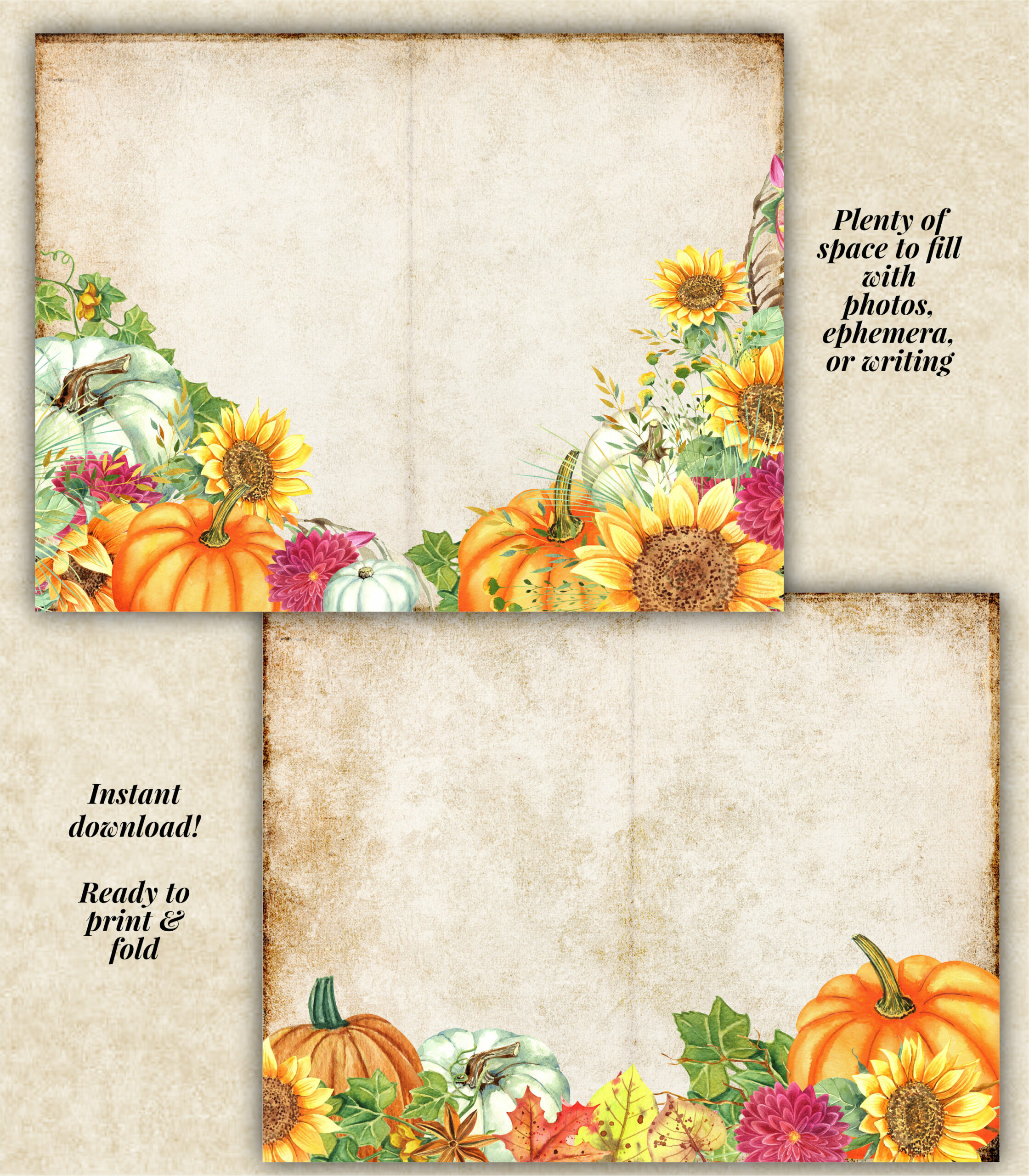Pumpkins and Sunflowers Junk Journal Pages by Moonsteam Design Studio