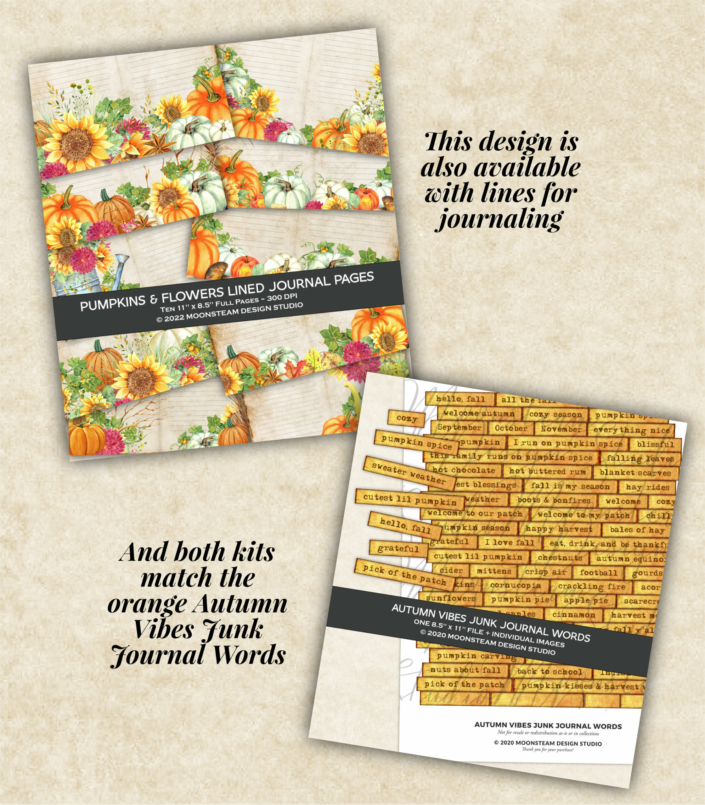 Pumpkins and Sunflowers Junk Journal Pages by Moonsteam Design Studio