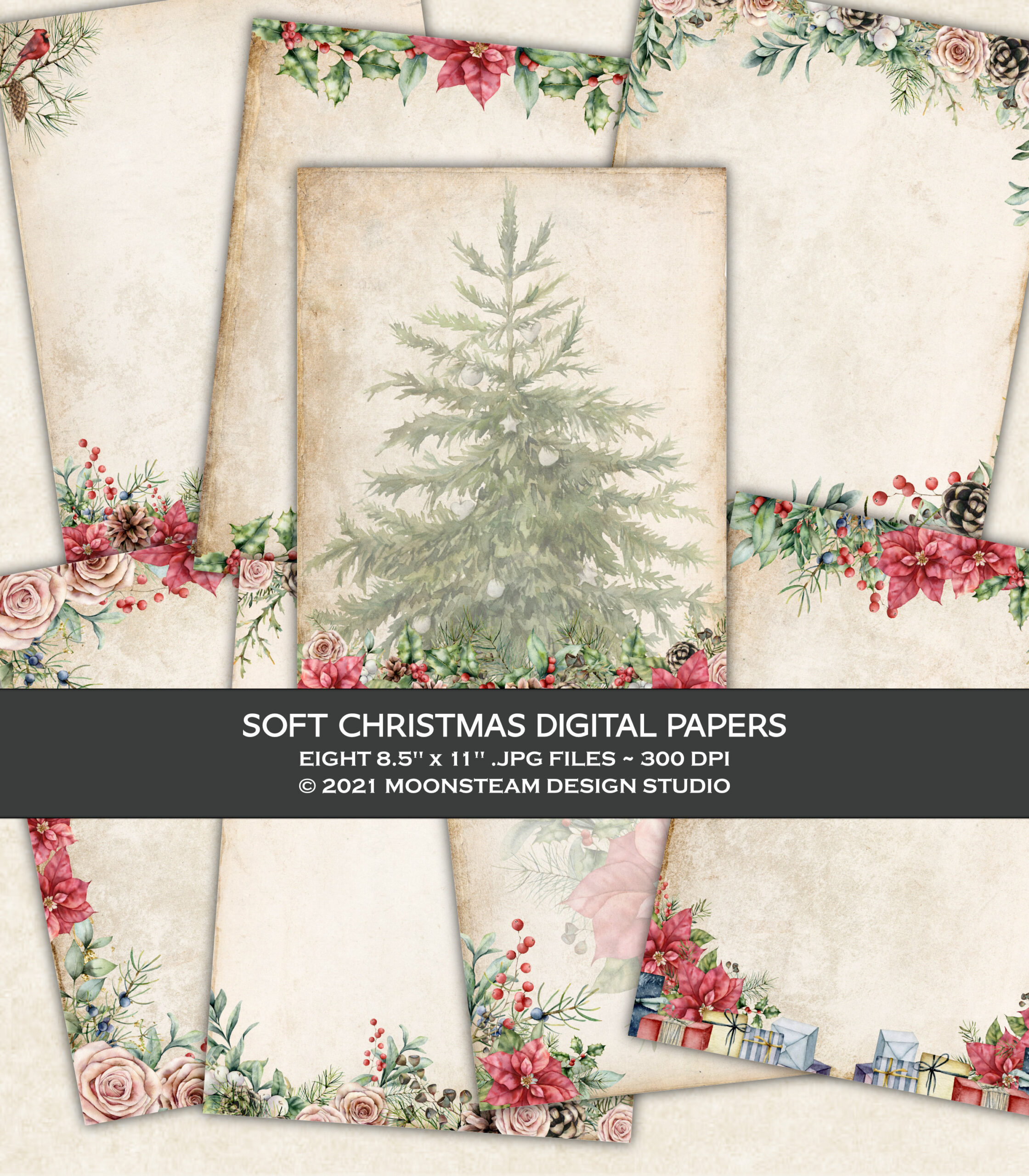 Soft Christmas Digital Papers by Moonsteam Design Studio