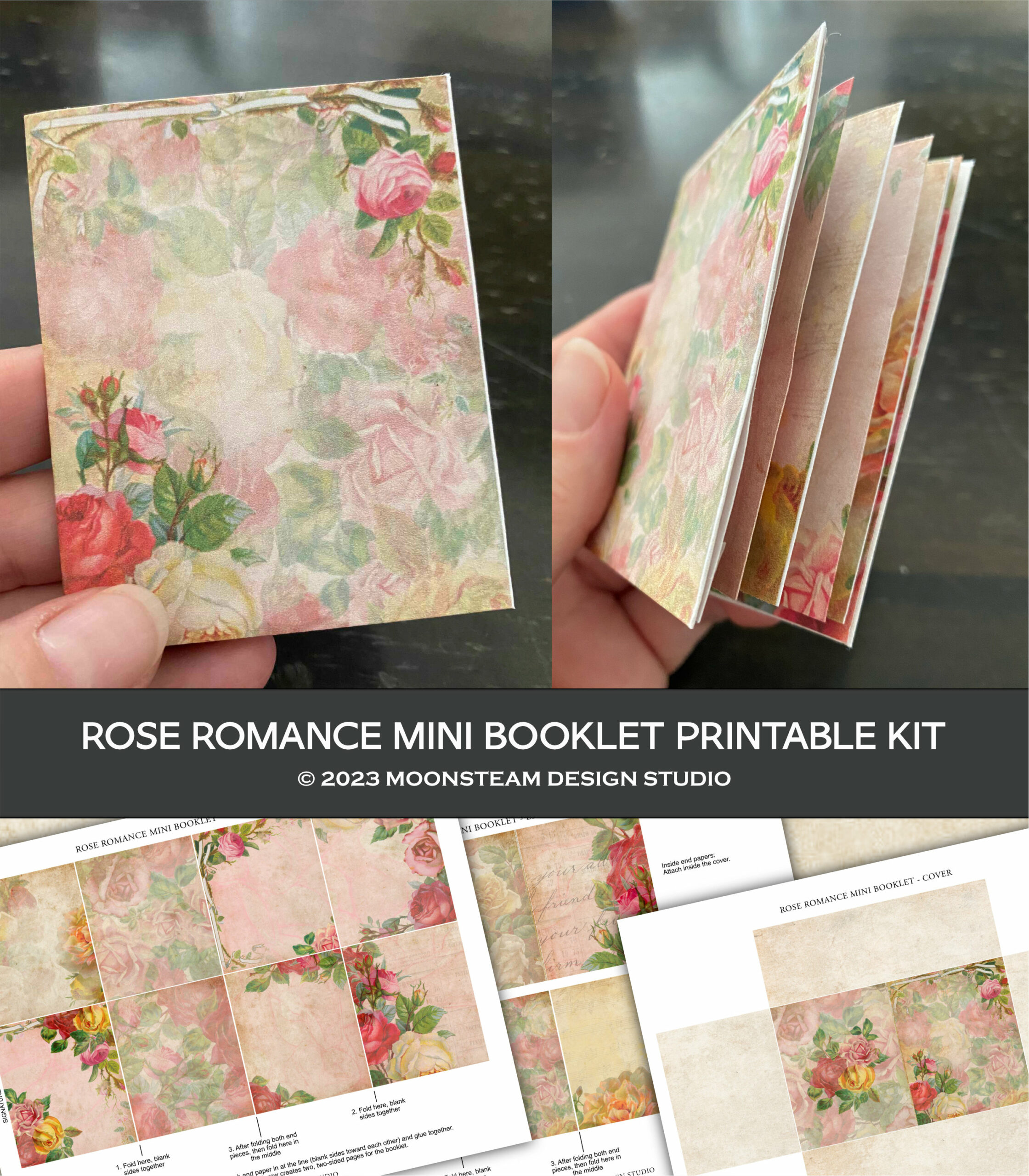 Rose Romance Mini Booklet Printable Kit by Moonsteam Design Studio