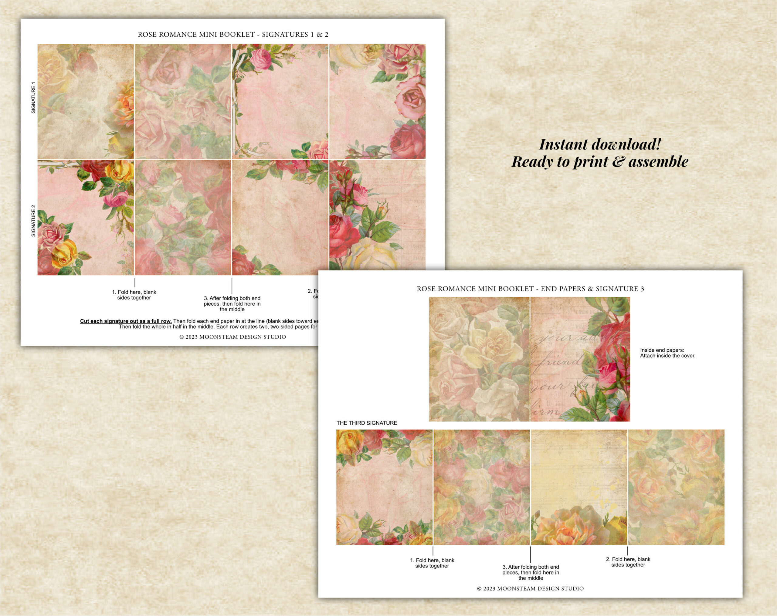 Rose Romance Mini Booklet Printable Kit by Moonsteam Design Studio