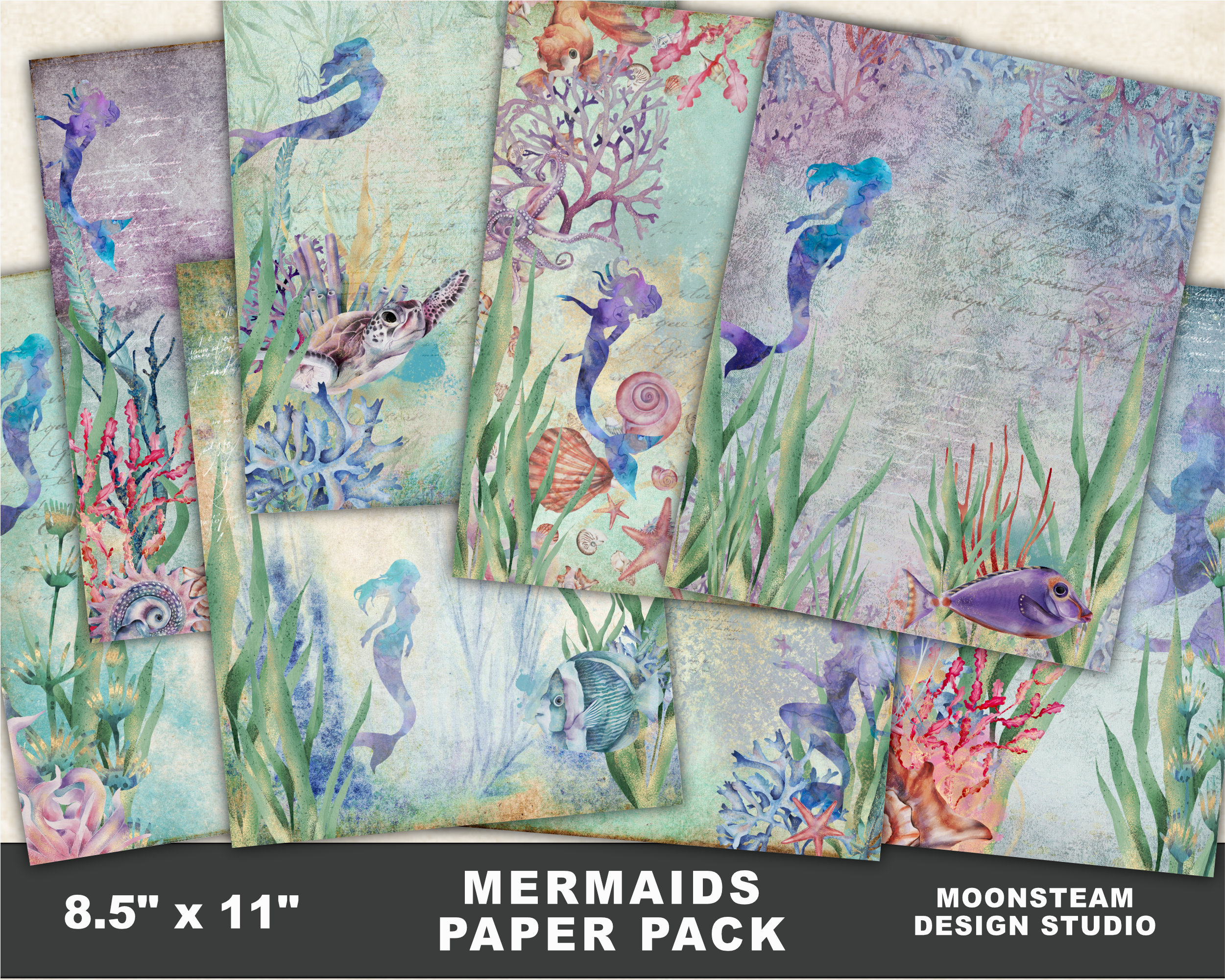 Mermaids Digital Papers by Moonsteam Design Studio
