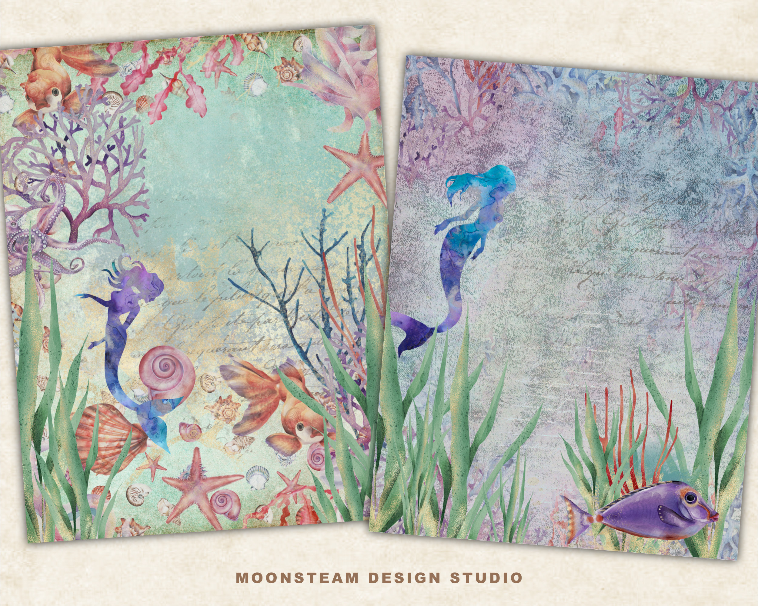 Mermaids Digital Papers by Moonsteam Design Studio