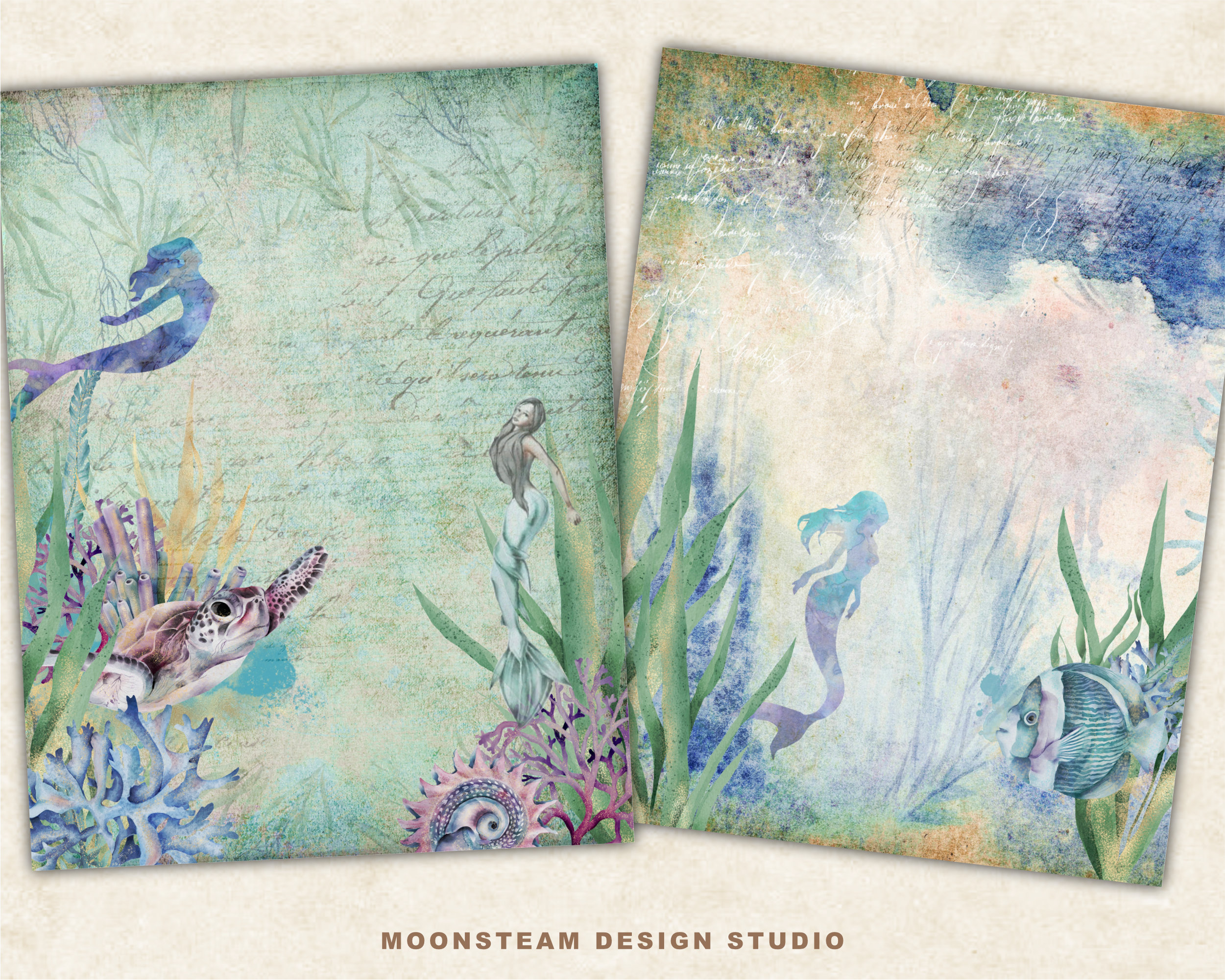 Mermaids Digital Papers by Moonsteam Design Studio