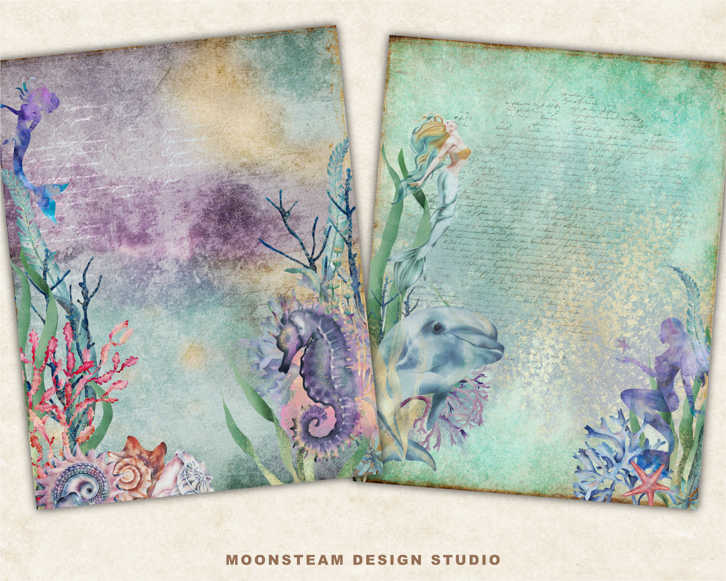 Mermaids Digital Papers by Moonsteam Design Studio
