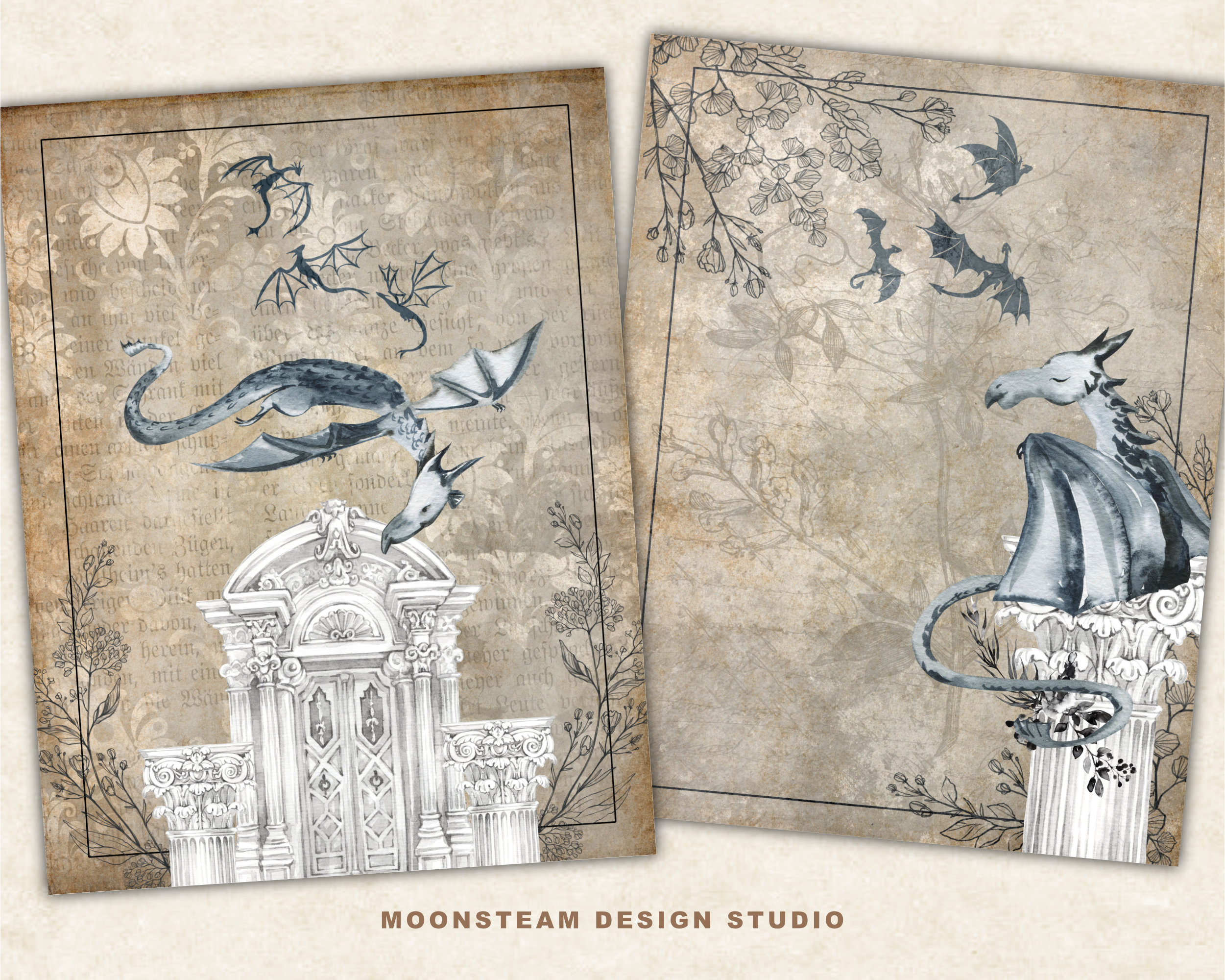 Playful Dragons Digital Papers by Moonsteam Design Studio