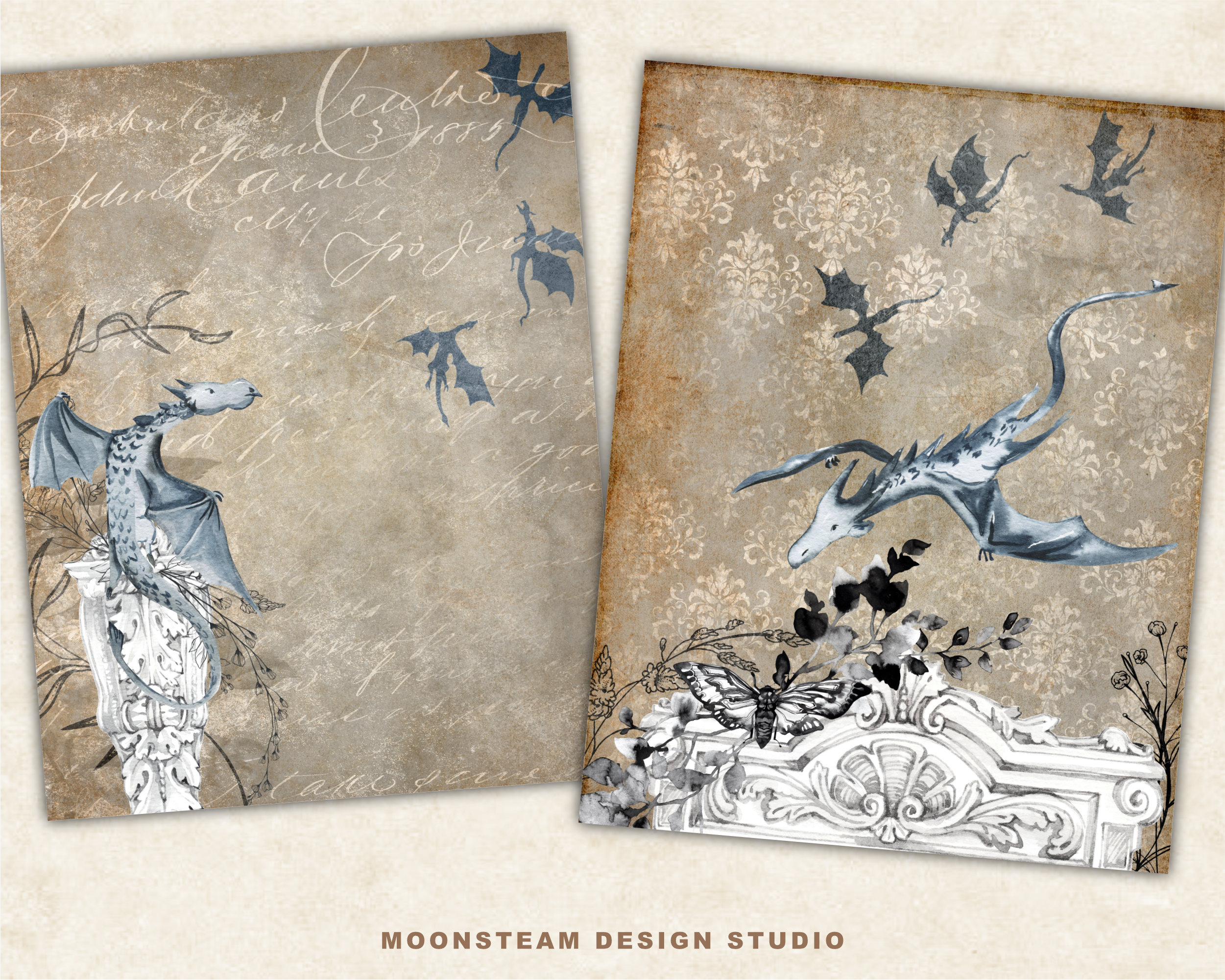Playful Dragons Digital Papers by Moonsteam Design Studio