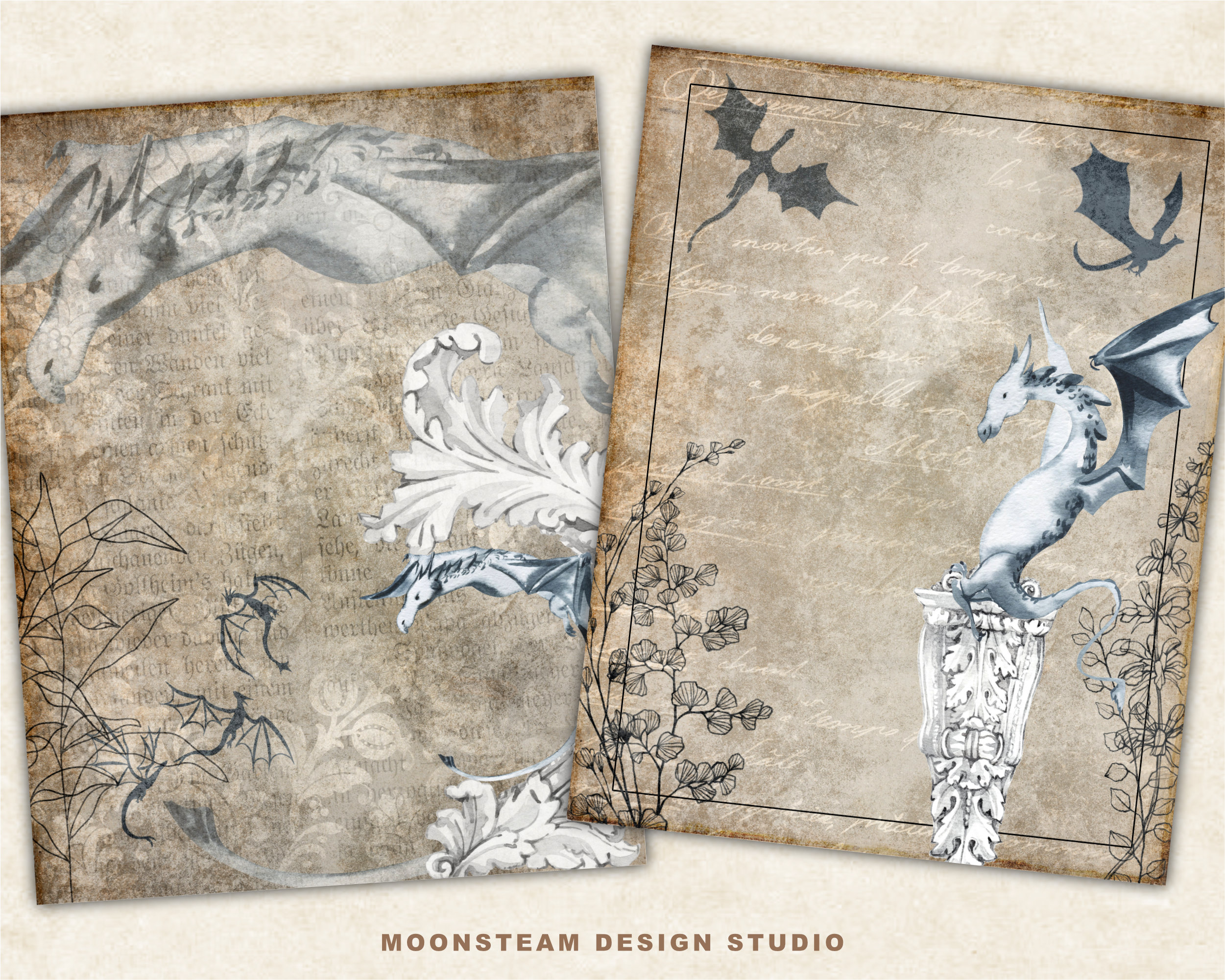 Playful Dragons Digital Papers by Moonsteam Design Studio