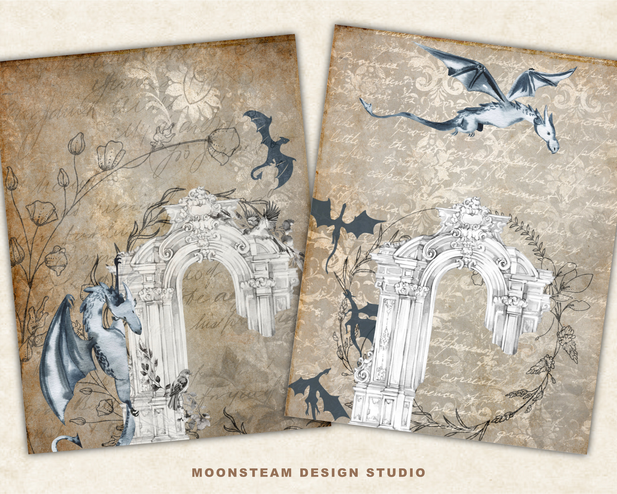 Playful Dragons Digital Papers by Moonsteam Design Studio