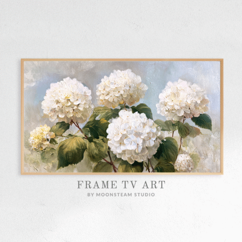 White Hydrangeas Frame TV Art by Moonsteam Studio