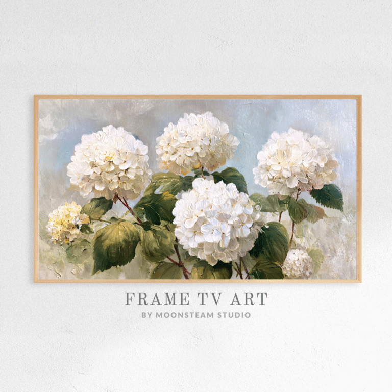 White Hydrangeas Frame TV Art by Moonsteam Studio