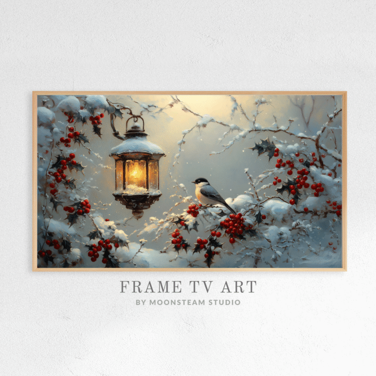 Winter Bird and Lantern Frame TV Art by Moonsteam Studio