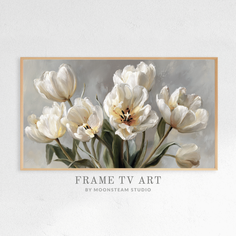 White Tulips Frame TV Art by Moonsteam Studio