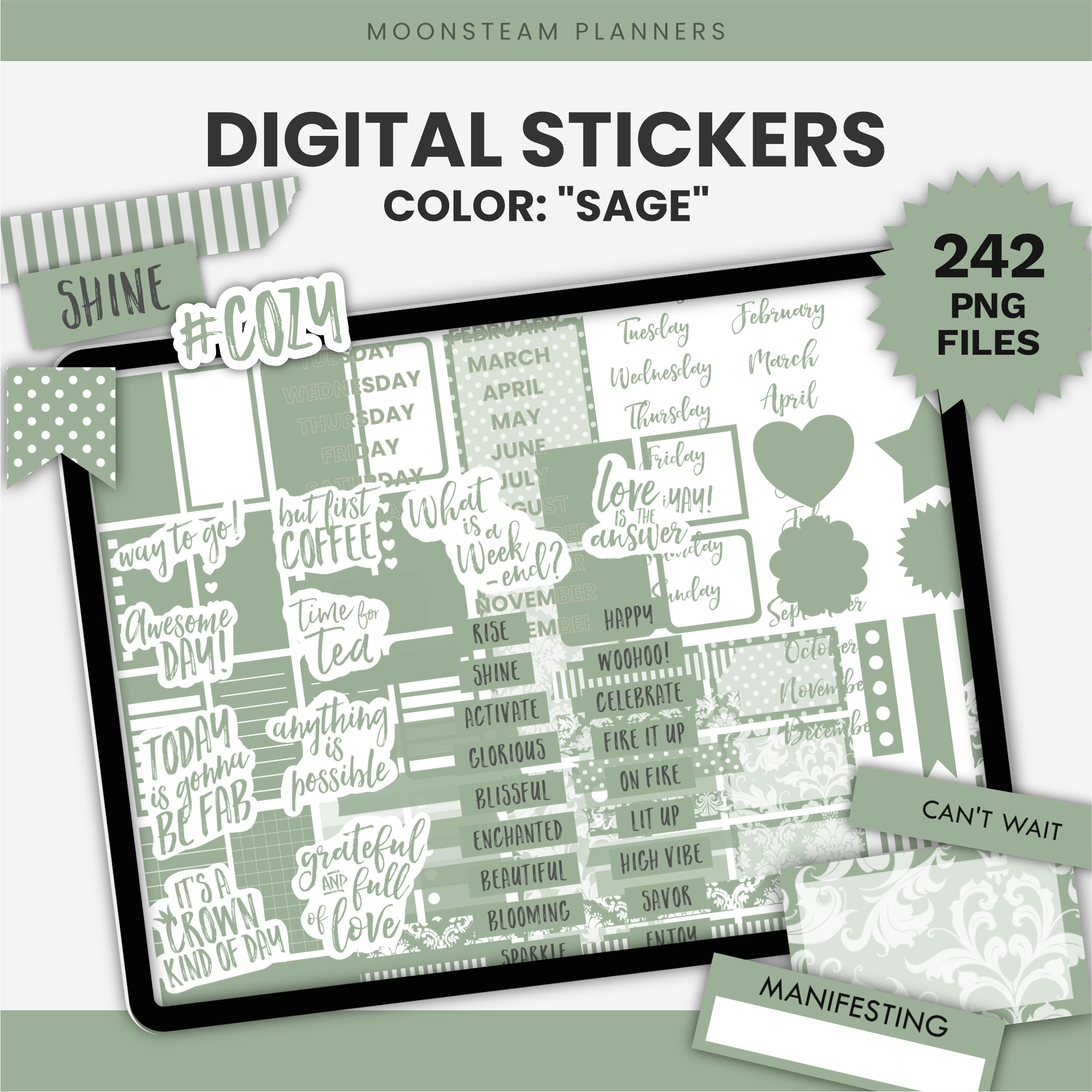 Sage Green Digital Stickers